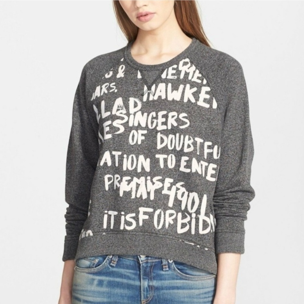 rag & bone/JEAN Gray Graphic Sweatshirt Women’s Sz M Oversized Crewneck Pullover